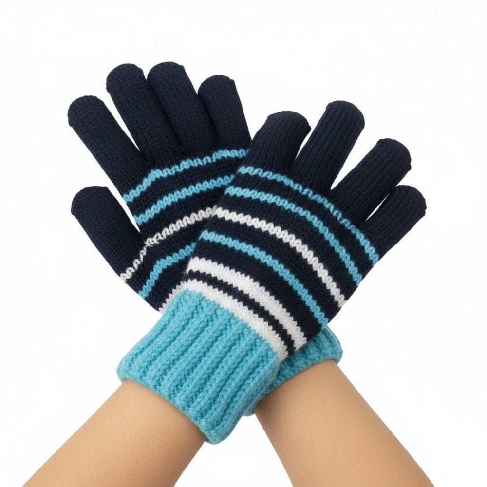 Turquoise Black White Handknit Gloves Mittens For Women And Men